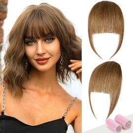 ZIHAN Bangs Hair Clip in Bangs 100% Human Hair Extensions Wispy Bangs French Bangs Fringe with Temples Hairpieces for Women Clip on Air Bangs Curved Bangs for Daily Wear (blonde)