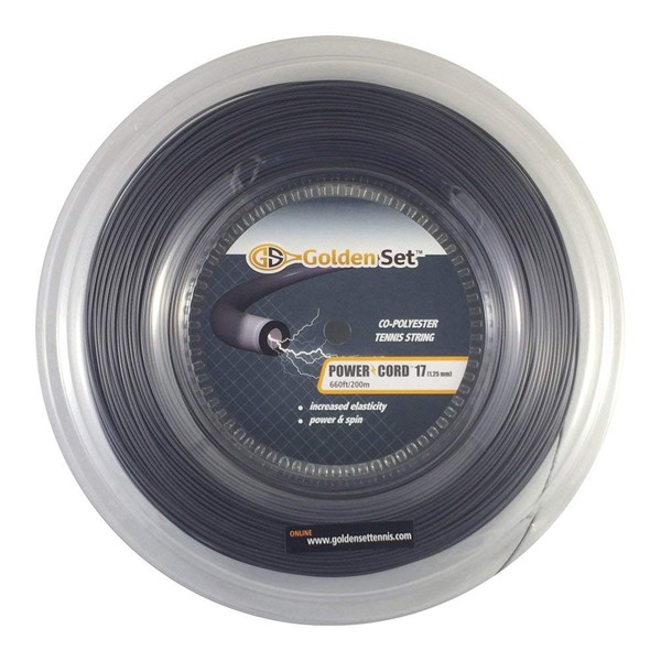 Golden Set Power Cord 17g (1.30mm), Reel (660ft/200m), Polyester Tennis String (Dark Grey)