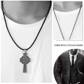 EVBEA EVBEA Mens Necklace Viking Celtic Irish Knot Serenity Prayer Pendant Crucifix Men Jewelry with Black Genuine Leather Cord Chain(Celtic Collection-1)