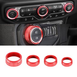 BJSIA 4Pcs Air Conditioner Headlight Switch Knob Trim Compatible with 2018-2022 Jeep Wrangler JL JLU & 2020-2022Gladiator JT Trunk Aminum Alloy A/C Button Trims - Red