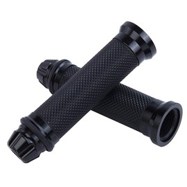Motorcycle Hand Grips with Bar End Cap, Racing CNC Aluminum & Soft Rubber Handlebar Universal for 7/8"(22mm) Handle Bar