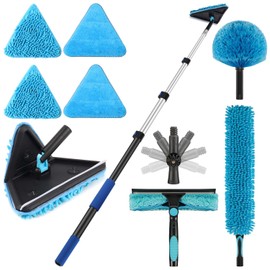 CXU 20 Feet High Ceilings Baseboard Wall Cleaner Mop with 12 Ft Extension Pole, Cobweb Duster, Window Cleaning Squeegee Kit (12ft)