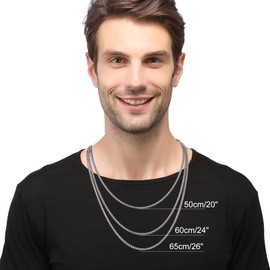 RWQIAN Men's Silver Cord Chain Stainless Steel Men's Wheat Chain Twist Necklace 3 mm Long 45-65 cm, Stainless Steel