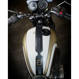 Trip Machine Company Genuine Leather Moto Exclusive Fuel Tank Strap, Handcrafted Adjustable Vertical Mount - For Triumph (Only Tank Strap, Black)