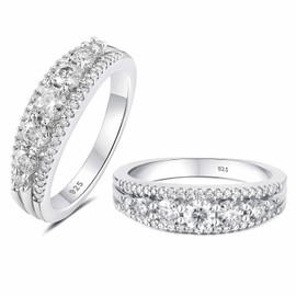 SHELOVES Moissanite Wedding Bands for Women Eternity Ring Engagement 925 Sterling Silver Sz J 1/2