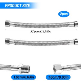 Water Connection Extension, Flex Hose 3/8, Pack of 2, 304 Stainless Steel Flex Hose, Reinforced Hose, 3/8 Inch, Water Connection Extension for Tap and Angle Valve, Kitchen and Bathroom 30 cm