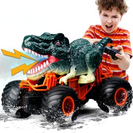 Dinosaur Monster Truck Toys,Remote Control Dinosaur Car, 2.4Ghz RC Truck for Toddlers, Electric Hobby RC Cars with Light & Music Spray Birthday Gift for 2 3 4 5 6 7 8 Year olds Kids Boys Girl(Green)