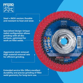 PFERD POLIFAN-Curve Radial Type Flap Disc - 4-1/2" x 5/8-11" Thread, 60 Grit Ceramic Oxide, Welding Accessory and Angle Grinder Attachment - For Steel and Stainless Steel (INOX) Grinding - Pack of 1 - Part 67258