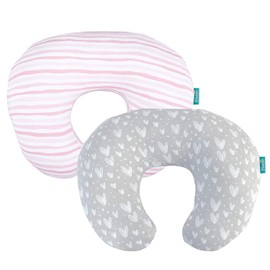 Biloban Nursing Pillow Cover 2 Pack Pink and Gray, Stretchy 100% Jersey Cotton Nursing Pillow Slipcovers for Moms Breastfeeding and Bottle Feeding Pillow, Large Zipper Ultra Soft Nursing Pillow Cover