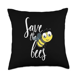 Animal Lover & Bee Saving Apparel For Earth Day Save Earth Lover Planet Beekeeping Bee Throw Pillow, 18x18, Multicolor