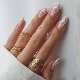 Sethexy Valentine Almond False Nails Love Heart Press On Nail Pink False Nails 24 Pieces Acrylic Nails for Sticking on for Women and Girls