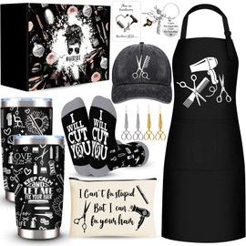 JTAMOHI Hairdresser Gifts Set for Women, Hair Stylist Appreciation Gift Includes 20 Oz Tumbler Hat Hair Stylist Apron Socks Makeup Bag Keychain Scissor Hair Clips, Thank you Gift for Hairdresser