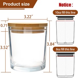 CONNOO 12Pack 10 OZ Clear Glass Candle Jars with Bamboo Lids for Making Candles, Large Size Empty Candle Tins with Wooden Lids, Bulk Clean Candle Containers - Dishwasher Safe