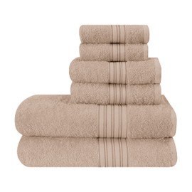 BOUTIQUO 6 Pack Cotton Towel Set, Contains 2 Bath Towels 28x55 inch, 2 Hand Towels 16x24 inch & 2 Wash Coths 12x12 inch, Ideal Everyday use, Ultra Soft Compact & Lightweight - Tan