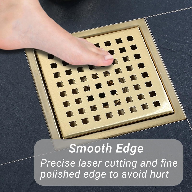 TRJIKAG 6 Inch Square Shower Floor Drain, Stainless Steel Black