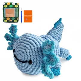 Kitcroet Crochet Kit Beginner-Friendly Axolotl Crochet Kit with Step-by-Step Video Tutorials, Amigurumi Crocheting Kit, 1 Pack Blue Axolotl