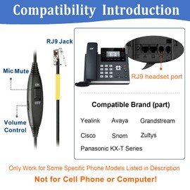 RJ9 Telephone Headset with Microphone Noise Cancelling, Mono Phone Headset Compatible with Yealink T19P T21P T41P T23G T46U T41S T42S T46S T48S Avaya 1608 1616 9608 9611G Grandstream GXP1620 Snom