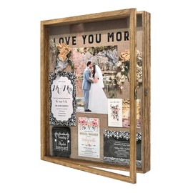 GraduatePro Shadow Box Frame 16x20 Display Case with Linen Back, Real Glass Window Door with Hinge, Picture Frame Wedding Bouquet Memorabilia Medals Photos Memory Box for Keepsakes, Carbonized Brown