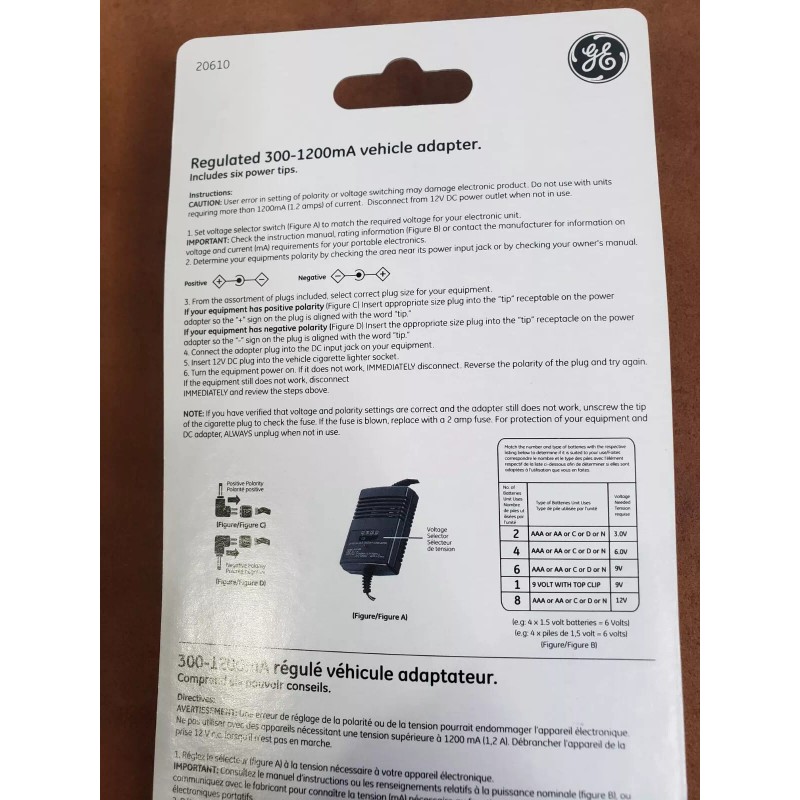 GE Universal dc car power adapter 3V 6V 9V 12V