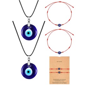 4 Pcs Evil Eye Necklace Bracelets for Women Men Evil Eye Pendant Necklaces Amulet Lucky Bracelets for Protection Turkish Blue Eye Necklace for Women Men Red