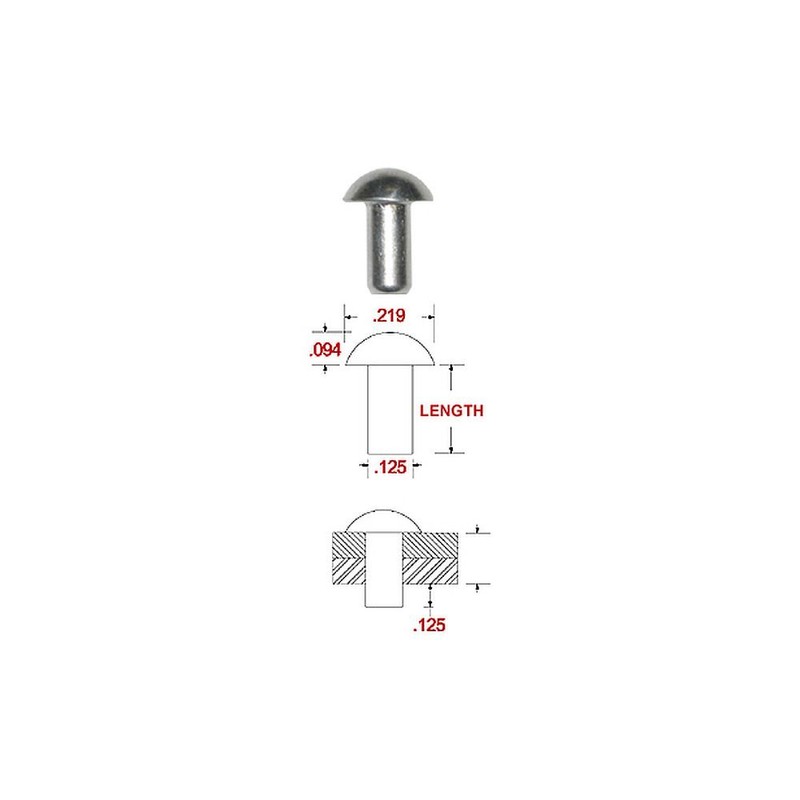 1/8" Diameter X 3/4" Length Solid Steel Round Head Rivet,