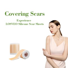 LOSVEO Silicone Scar Sheets For Face Wrinkles, 1.6”x 120”/3m Collagen Scar Tape Strips,Medical Grade Silicone Scar Sheets for Surgical Scars,C-Section, Burn, Scars- Reusable (3m/120 inch)