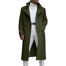 MNCEGEER Men's Trench Coat Notch Lapel Double Breasted Casual Cotton Blend Peacoat