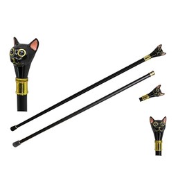 Decorative Walking Cane with Black Cat Handle, 37 Inches Long