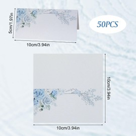 HICOHAND 50 PCS Blue Rose Wedding Table Cards, Laser Cut Lace Border Place Cards for Weddings, Banquets, Dinners