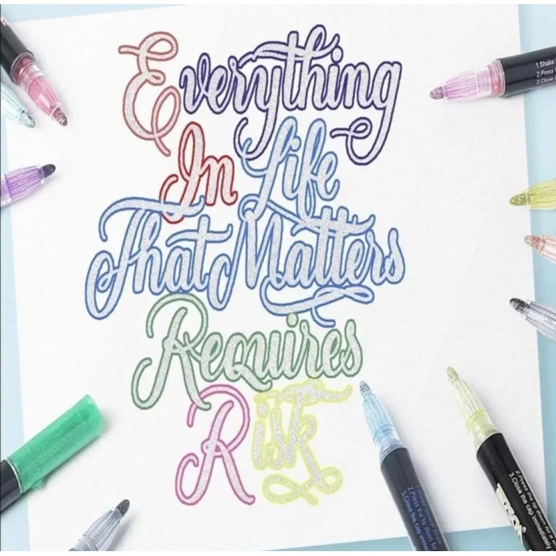 Bestdi 12 Plumones Contorno Metálico Doble Linea Mágicos