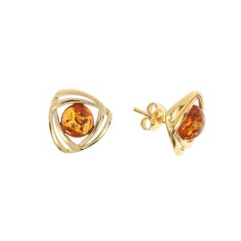 Artisana Jewellery Amber Earrings Elegant and Modern Stud Earrings Set in Gold-Plated 925/000 Sterling Silver, Gold-plated 925/000 sterling silver Baltic Amber, Amber