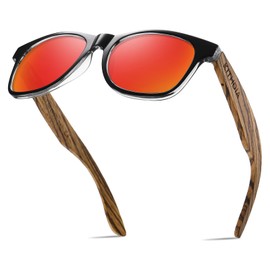 KITHDIA Wooden Polarised Sunglasses Men Women Mirrored Original UV400 Protection S5503, Red/Zebra Wood