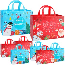 Christmas Gift Bags, 8PC Christmas Tote Bags with Handles, Reusable Xmas Holiday Gift Bag for Presents Wrapping, Heavy Duty Non-Woven Christmas Shopping Bags, Party Favor Bags, Large 12.8"x9.8"x6.7"