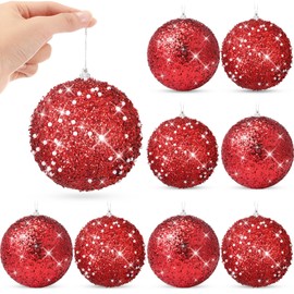 Libima 8 Pcs 4 Inch Christmas Ball Ornaments Glitter Christmas Ornaments Large Hanging Christmas Balls for Xmas Tree Home Decorations Holiday Party Decor (Red)