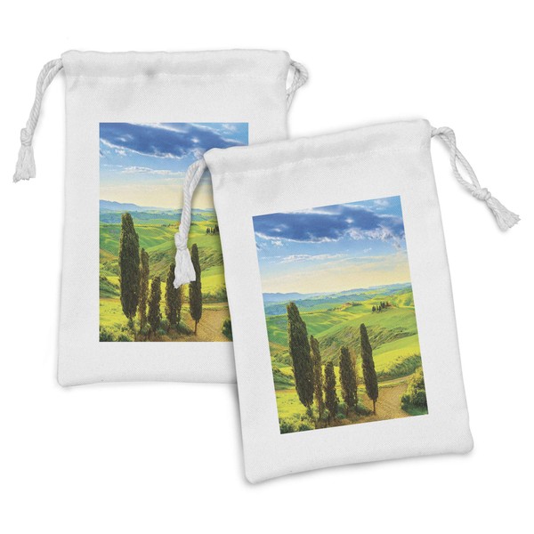 Ambesonne Nature Fabric Pouch Set of 2, Rural Sunset in