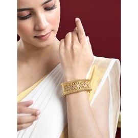 Aheli Gold Plated Thick Single Piece Synthetic Stone Studded Openable Kada Bangle Traditional Jewellery Gift for Women Size - 2.4 Inch