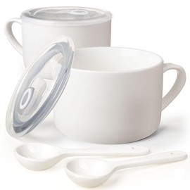 Wareland Soup Bowls with Handles & Spoons, 30oz Ceramic Ramen Bowl with Lid, Large Soup Mugs/Cups for Instant Noodle, Big Cereal Bowls for Oatmeal, Soup Containers with Lids, Set of 2 - Color: Black