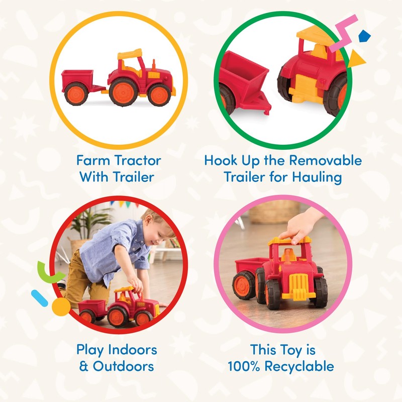 Battat- Wonder Wheels- Red Toy Tractor And Trailer – Farm