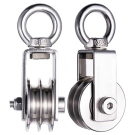 KCNOFNC Double Pulley with 2 Ball Bearings, 304 Stainless Steel Fitness Pulley, 40 mm Pulley for 8 mm Ropes, Steel Cable, Load Capacity 250 kg, Pack of 2