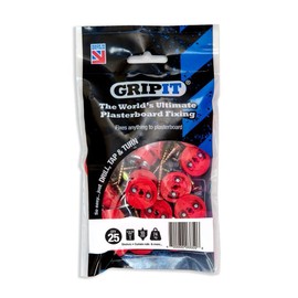 GRIPIT Anchor – Red, Install & Hang Items Up to 162lbs or 74kgs, Phillips Screw Type, 5 (1/8”) Screw Diameter, 1.2“ (30mm) Screw Length, 25 Anchors + 25 Screws