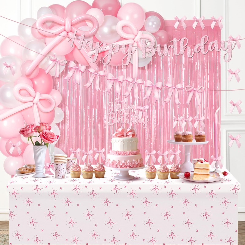 Kriyokiaa pink bow coquette birthday decorations