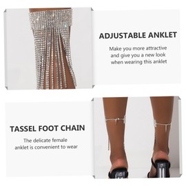 COLLBATH 2pcs Silver Tassel Anklet Women's Fashion Anklet Wedding Anklet Decorative Foot Chain Elegant Ladies