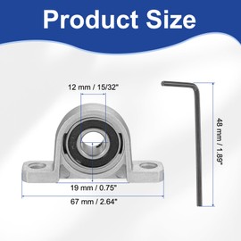 sourcing map Pillow Block Bearing 15/32" (12mm) Bore Vertical Zinc Alloy Steel Mounted Flange Pillow Block Self-Alignment Insert Bearings Housing for Machinery Power Agriculture Pack of 2