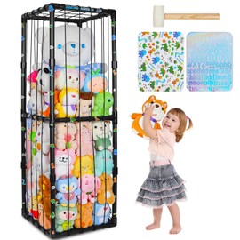 FIOBEE Stuffed Animals Storage Zoo Thicken PVC Tube Kids Toy Storage Organizer with Elastic Band Large Stuffed Animals Holder for Nursery Playroom Bedroom Room Furniture Plush Storage, Black