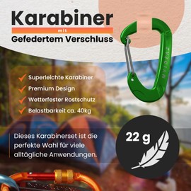 MyIdeaz Carabiner with spring-loaded gate, D shape carabiner set, 80 mm large snap hook made of high-quality premium aluminium for camping, hiking, 8cm