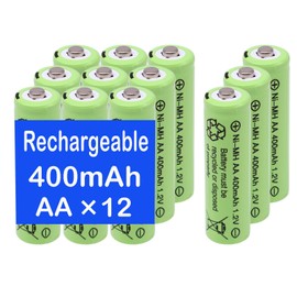 Lombaour 1.2 Volts 400mAh NiMH Rechargeable AA Batteries Pre-Charged for Solar Butterflies, Wireless Mouse, Baby Monitor(12 Pack)