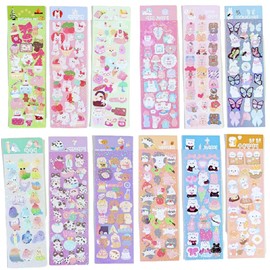 [Set of 12 sheets of 324 pieces] Korean character decoration stickers glitter glittering stylish and cute reward stickers reward stickers flakes large quantities animal bear rabbit notebook collage
