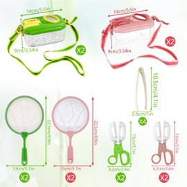 4 Sets Bug Catcher Kit for Kids Outdoor Exploration Kit Kid Summer Toys Nature Explorer Kit Bug Collection Kit with Insect Catcher Box, Butterfly Nets, Tweezers for Kids 3 4 5 6 7 8+ Years Old (Green)
