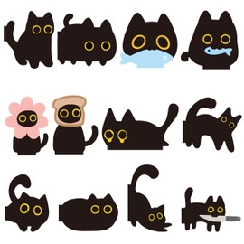 Andi Cppss Black Cat Magnetic Bookmarks - 12PCS Assorted Cute Black Cat Book Markers Clip Set for Book Lovers Women Teachers Students Reading Cat Meme Bookmarks for Home Office School Cafe Bookstore