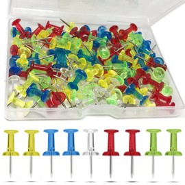 120 Multicolor Colour Transparent Drawing Pins with Storage Box, Thumb Tacks for Cork, Notice and Bulletin Boards - Map Pins